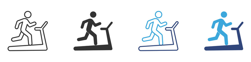 Person running on a treadmill icon set, representing fitness, exercise, gym activity, or cardio workout. 