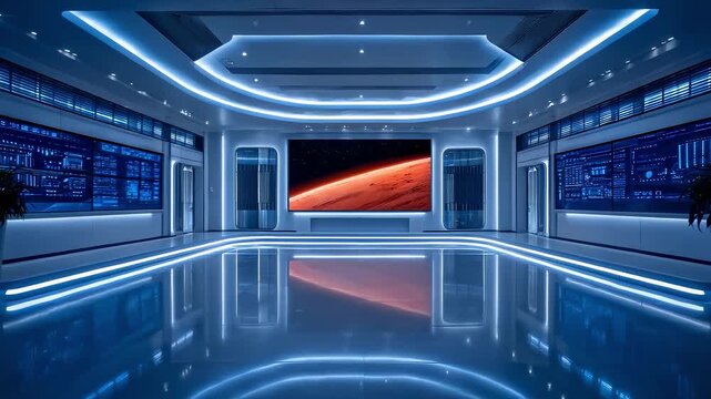 Futuristic Tech Center Control Room Mars Scene