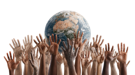 Diverse hands reaching for a globe