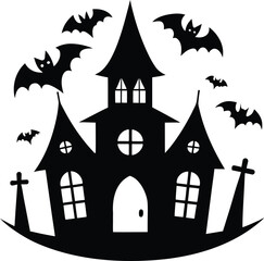 halloween house and bats