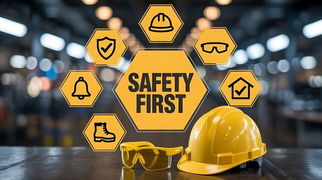 Glowing Blue Shield with Safety First Symbol – Modern Workplace Safety and Training Concept