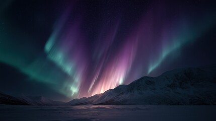 Northern Lights. Aurora Borealis Magic: Green & Purple Ribbons Across the Night Sky