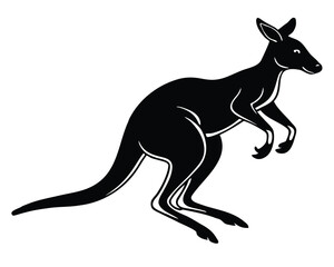 Vector art of black silhouette of a kangaroo jumping