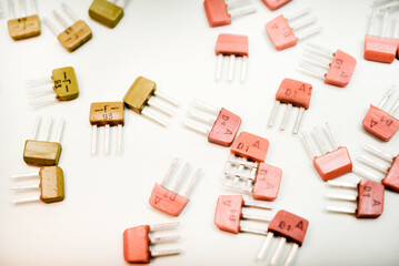 Bipolar transistors on a white background. Semiconductor devices. Microelectronics.