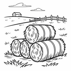 Hay bale farm drawing sketch. Hand drawn haystack. Isolated vector illustration. © Designer As HasiB
