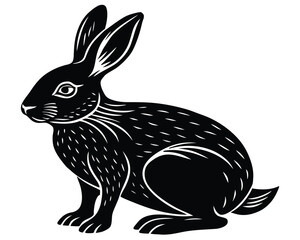 Vector art of black and white illustration of a rabbit sitting
