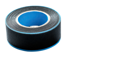 Rolled black tape with a blue inner ring