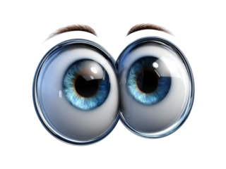 Big cartoon eyes wide open looking curious, Isolated On white, Png Transparent