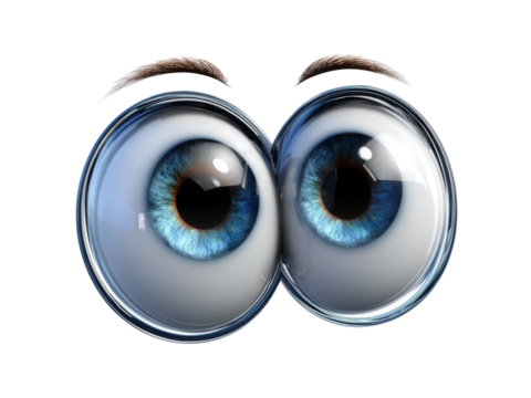 Big cartoon eyes wide open looking curious, Isolated On white, Png Transparent - Powered by Adobe