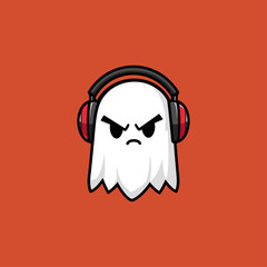 A cute and edgy cartoon ghost character icon logo flat vector design