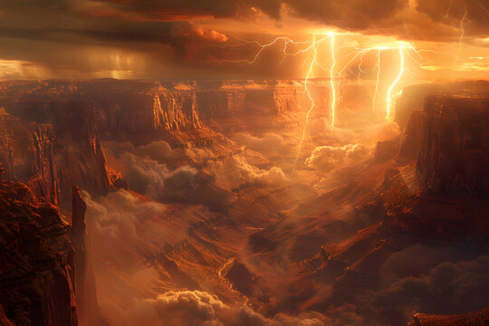 Dramatic Thunderstorm Over Sunset Canyon: Scenic Wilderness Beauty and Majestic Landscape - Powered by Adobe