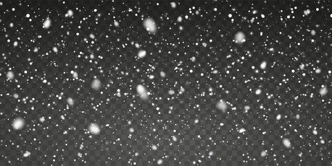 Snowfall On Transparent Background With White Winter Cold Effect, Perfect For Christmas, Holiday, Weather, And Seasonal Design Projects. Vector Illustration
