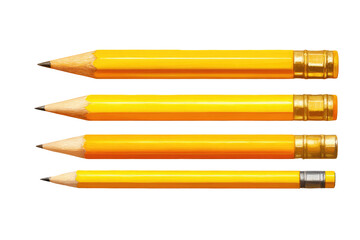 Four yellow pencils of varying widths arranged horizontally