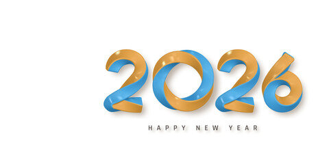 Colorful 2026 New Year Greeting With Modern 3D Typography In Blue And Gold, Festive Holiday Design Perfect For Cards, Posters And Celebration Art, Vector Illustration