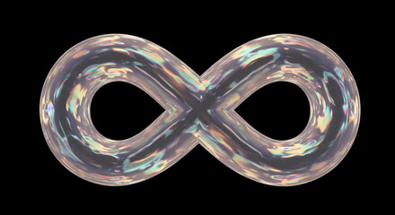 Elegant iridescent infinity symbol on black background, symbolizing endless potential and possibilities