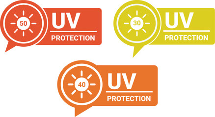 UV protection sun safety skincare sunscreen cosmetic product label badge icon set