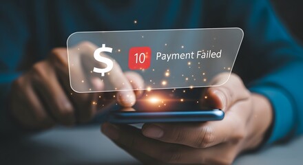 Person using smartphone for digital payment with holographic interface and dollar sign