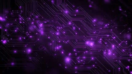 Abstract representation of a digital circuit with glowing elements in rich purple tones creating a futuristic atmosphere