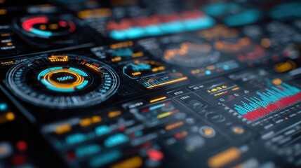 Colorful digital dashboard displaying data analytics and performance metrics in a modern interface