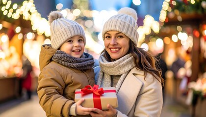 Mother and child at Christmas market