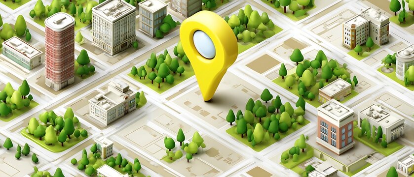 City map featuring GPS pin with trees buildings for enhanced local SEO strategies
