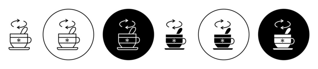 Tea stirring with spoon icon set. Tea stirring with spoon vector symbol in black filled and outlined style.