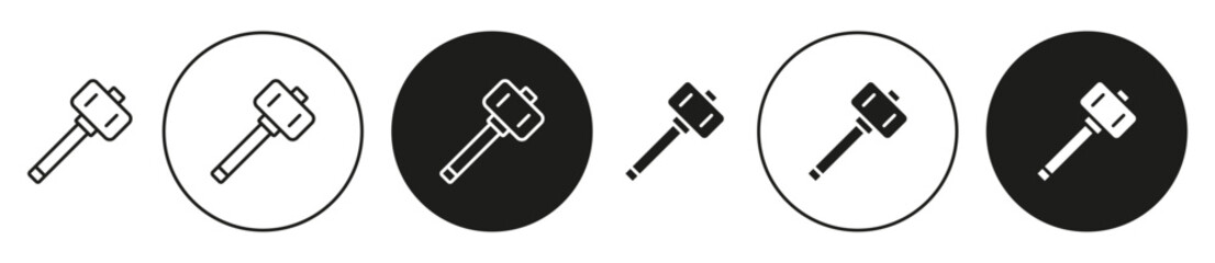 Wooden mallet hammer icon set. Wooden mallet hammer vector symbol in black filled and outlined style.