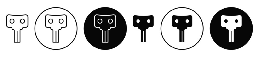 Wind up key icon set. Wind up key vector symbol in black filled and outlined style.
