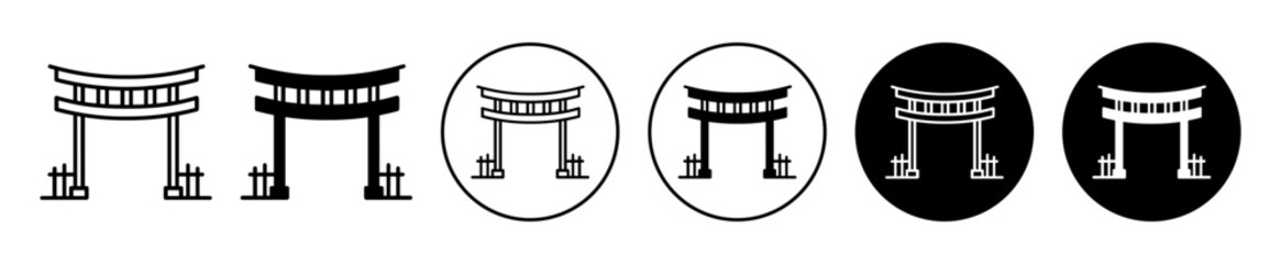 Torii gate icon set. Torii gate vector symbol in black filled and outlined style.