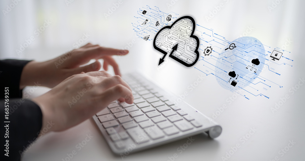 Wall mural cloud computing enables digital growth with secure data storage, scalable infrastructure, and strate
