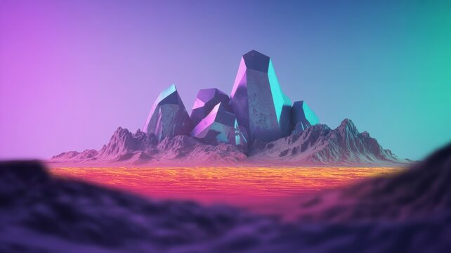 Purple crystal mountain landscape background wallpaper desktop hd neon synthwave art