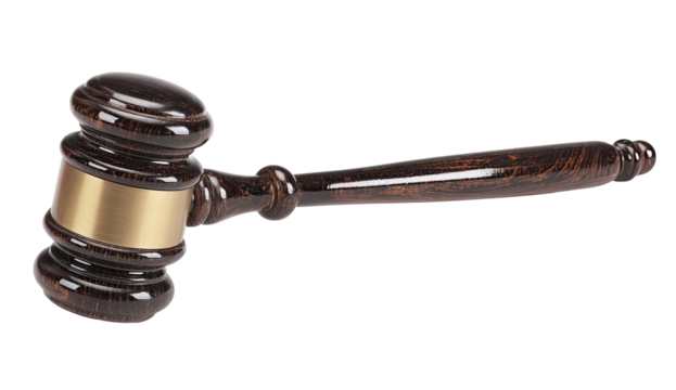 Dark wooden gavel, angled view - Powered by Adobe