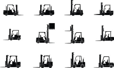 forklift, loader, silhouette, warehouse, cargo, industrial, vehicle, equipment, machine, operator, lifting, transport, forklifttruck, logistics, icon © Ashik Creatives