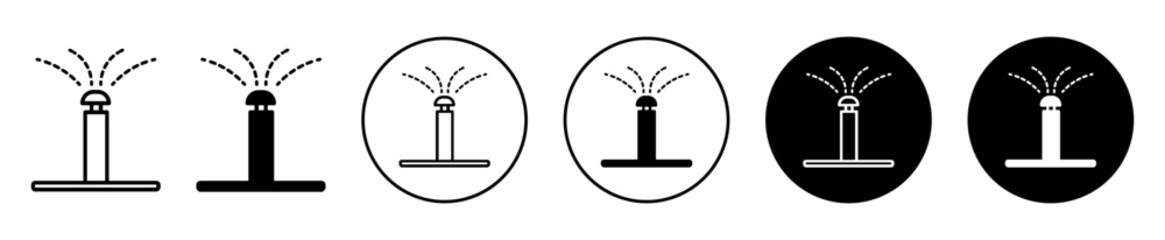Lawn sprinkler icons in black filled and outlined set