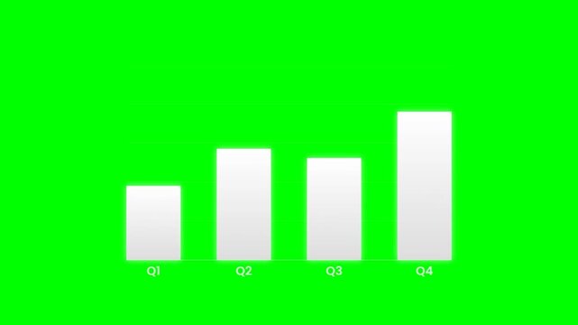 Corporate bar graph animation rising on green screen background symbolizing growth  success  analytics  and data presentation.