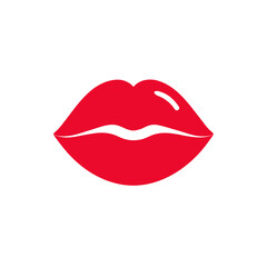 Red Lips Icon for Valentine&rsquo;s Day, Romance, and Love Kiss Design