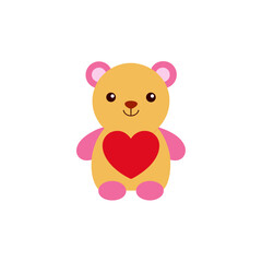 Yellow Teddy Bear with Heart Icon for Valentine&rsquo;s Day, Romance, and Cute Gift Design