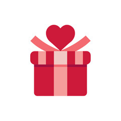 Red Gift Box with Heart Icon for Valentine&rsquo;s Day, Romance, and Romantic Present Design