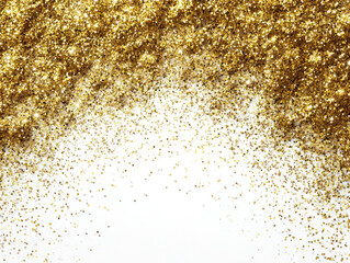 Golden glitter sprinkles cascading onto a white background
