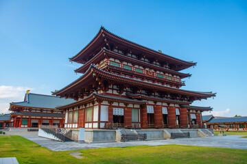 Golden (Kondo) Hall of Yakushi Ji Temple. This temple is a Hosso Buddhist temple in historic city of Nara, Japan. This temple belongs to Ancient Nara UNESCO World Heritage Site.