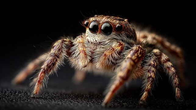 Close-up view of a jumping spider highlighting its detailed features and striking appearance in natural light - Powered by Adobe