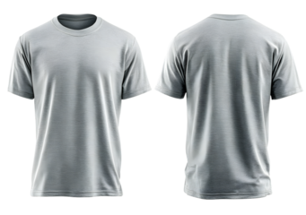 A plain light gray men's t-shirt template with frontand back views for appareldesign, isolated on a whit background.