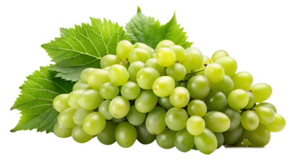 A bunch of fresh green grapes isolated on transparent background, a sweet and juicy treat, perfect for snacking, desserts, or adding to salads