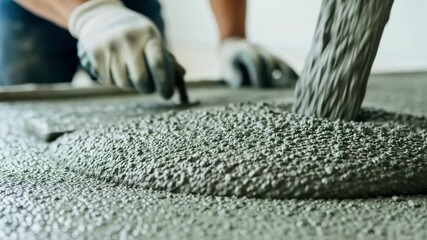 Closeup on ecofriendly concrete texture during pouring phase demonstrating green building materials reducing carbon emissions effectively.