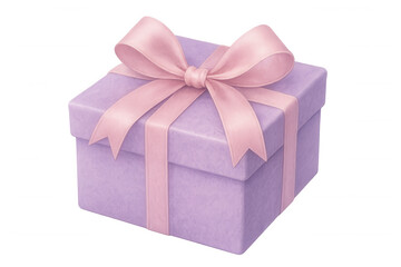 Obraz premium Elegant lavender gift box featuring soft pink ribbon, resting on transparent surface, symbolizing celebration and thoughtful gifting
