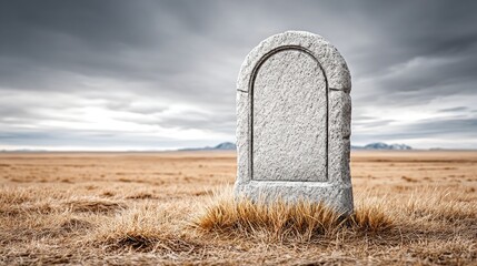 Lonely Tombstone in Desert Landscape
