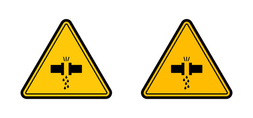 Caution safety leak of water or chemical material signs set. vector illustration