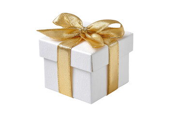 Obraz premium Small white gift box with gold ribbon