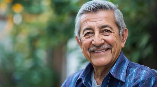 Smiling hispanic senior man looking at the camera	