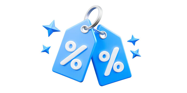 Tag label with percentage discount coupon online shopping icon 3d illustration background